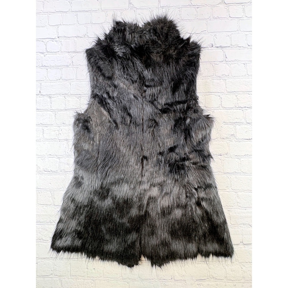 White House Black Market Faux Fur Vest Womens XS Black Hook Closure Luxe Chic